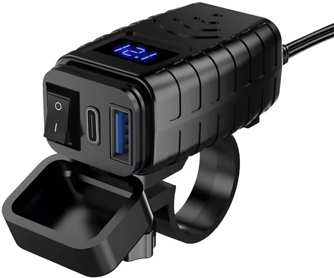 라이딩웨이 오토바이용 C타입 USB 겸용 베터리 충전기 전압체크 오토바이용 고속충전기, 블루, 1개