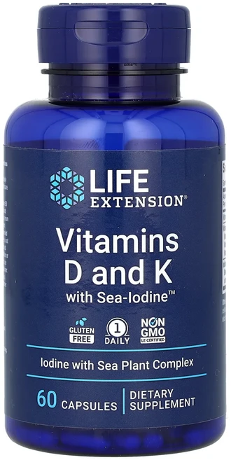 Life Extension 바다 요오드 함유 비타민D 및 K 캡슐 60정, LifeExtension바다요오드함유비타민D및K캡슐60, 1개 - 쿠팡