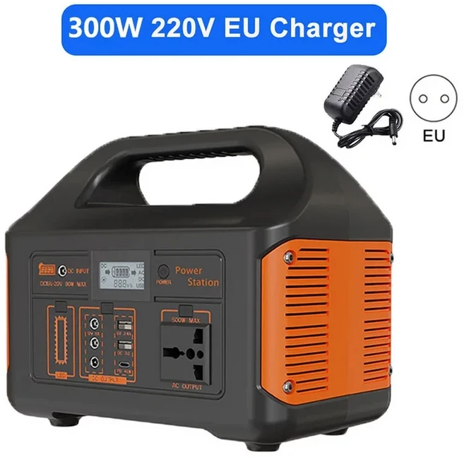 300W 휴대용 파워스테이션 태양광 발전기 256Wh LiFePo4 배터리 110V 220V 에너지 저장 LED 보조 캠핑 RV용, 02 220V EU Charge