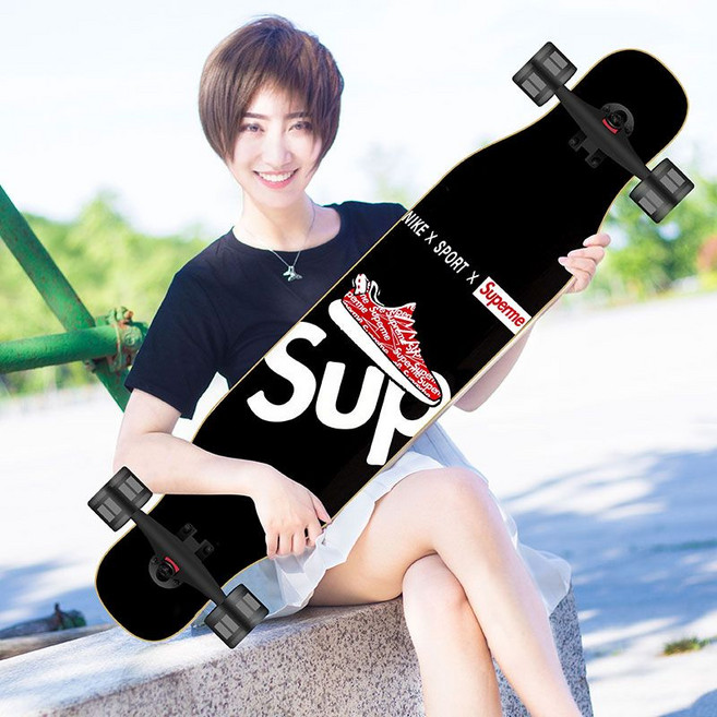 長板滑板成人初學者兒童四輪舞板, 1個, 潮鞋黑色砂紙-閃光輪