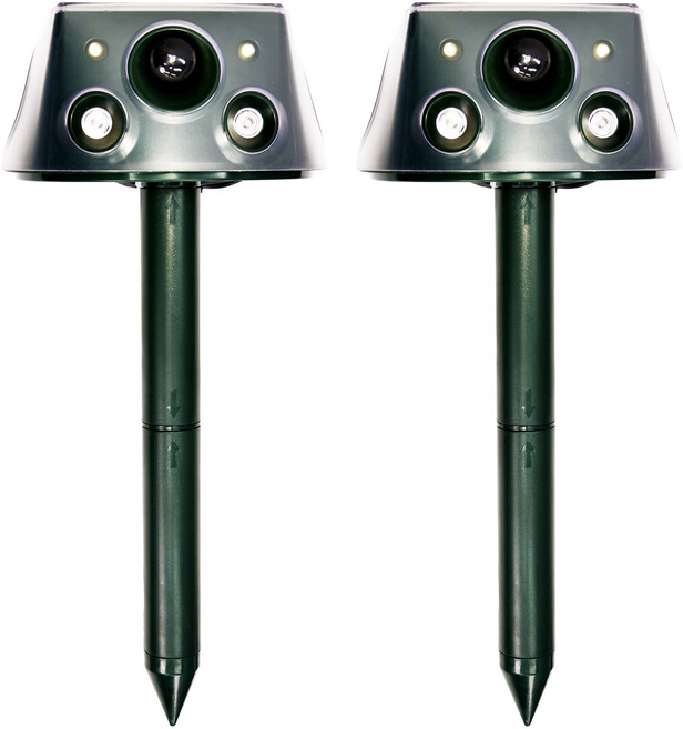 야생동물 퇴치기 차우 태양광 적외선 강력진동 초음파 LED 경고음, 태양광유해동물퇴치기(2개)