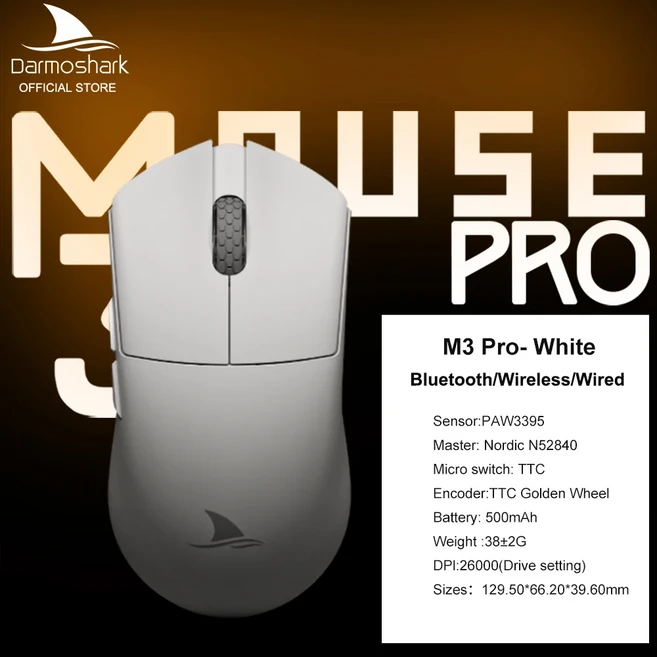 Darmoshark M3 PRO MAX 무선 블루투스 게이밍 마우스 트라이 모드 RGB PAW3950 4K/8K 폴링률 노트북 PC, 06 M3 PRO WHITE