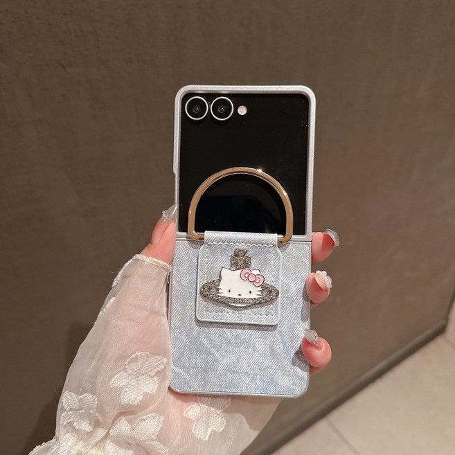 데님 헬로키티 갤럭시 z플립4/5/6/7 거치대 케이스