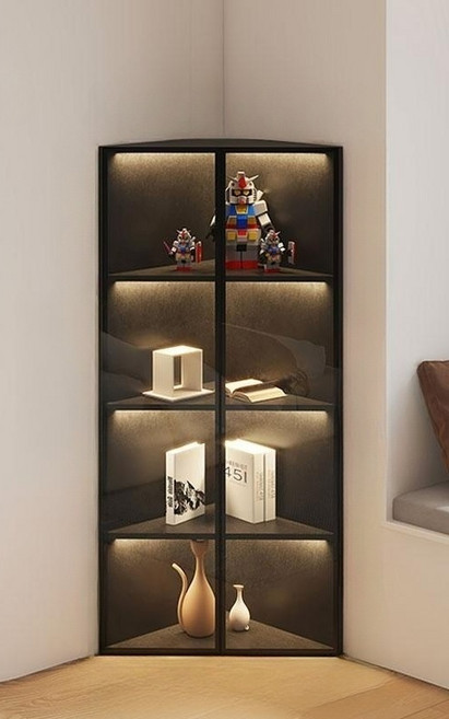 코너 양주 위스키 장 피규어 장식장 진열장 술 거실 와인 유리장 콘솔 나비물 틈새, 56x40x110 3단 메테오라이트그레이