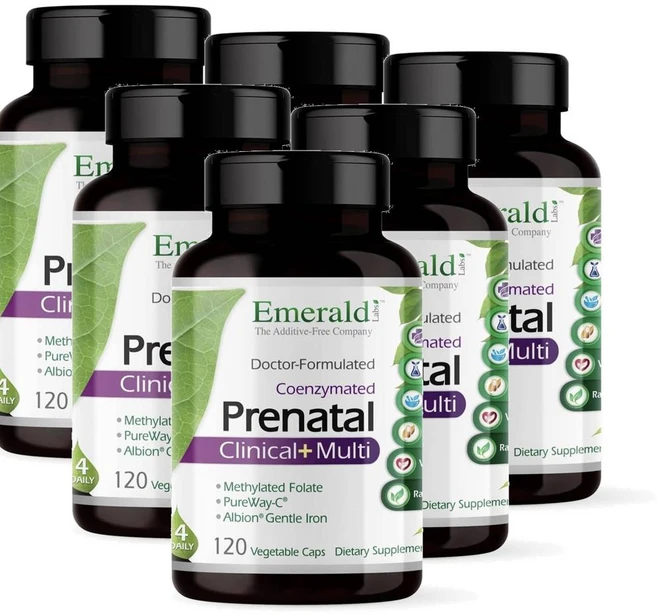 에메랄드랩 프레나탈 데일리 멀티비타민 코엔자임 엽산 젠틀 철분 캡슐 Emerald Labs Prenatal Multivitamins, 120정, 6개 - 쿠팡
