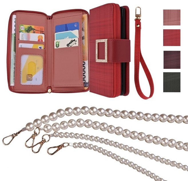 갤럭시S23 케이스 SM-S911N 가죽 셀파즈 큐빅 (지퍼) 월렛 + (손목 스트랩줄 + 진주롱) 목걸이 카드 지폐 수납형 지갑
