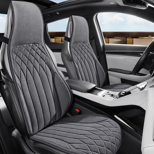 차량용 범용 패드 전면 미끄럼 방지 제품 시트 매트 커버 의자 쿠션 보호대 자동차, 4.후드형-라이트그레이(싱글2개)