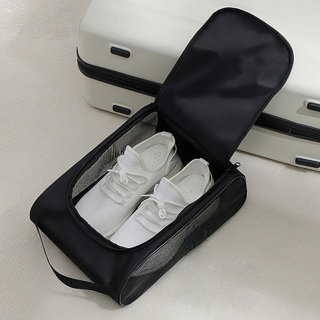 실내화 운동화 메쉬 신발주머니, 블랙, 1개