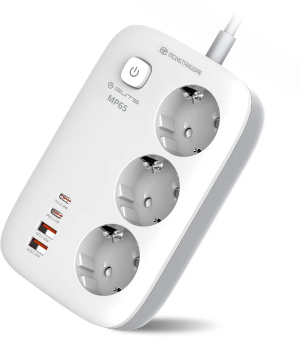 몬스타 가츠 MP65 GAN PD C타입 65W 4000W 3구 고용량 고속충전기 멀티탭, 1개, 화이트 - 쿠팡