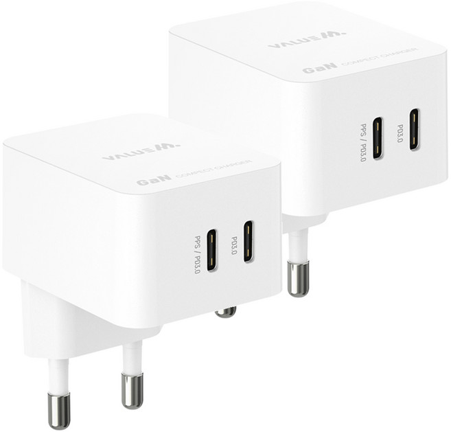 밸류엠 PD+PD 2포트 25W 초고속 스퀘어 충전기, 화이트, 2개