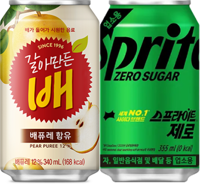 해태 갈아만든 배 스프라이트 제로 업소용 6캔씩 뚱캔 340ml 355ml x 12캔