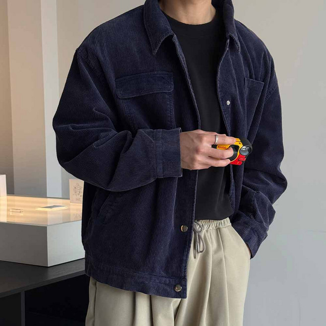L-3XL 코듀로이 워시드 카라 자켓 남자빅사이즈 아우터 골덴 네이비