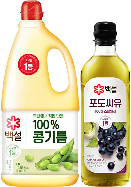 백설 식용유콩기름1.8L 1 + 백설 포도씨유900ml 1, 1, 1.8L