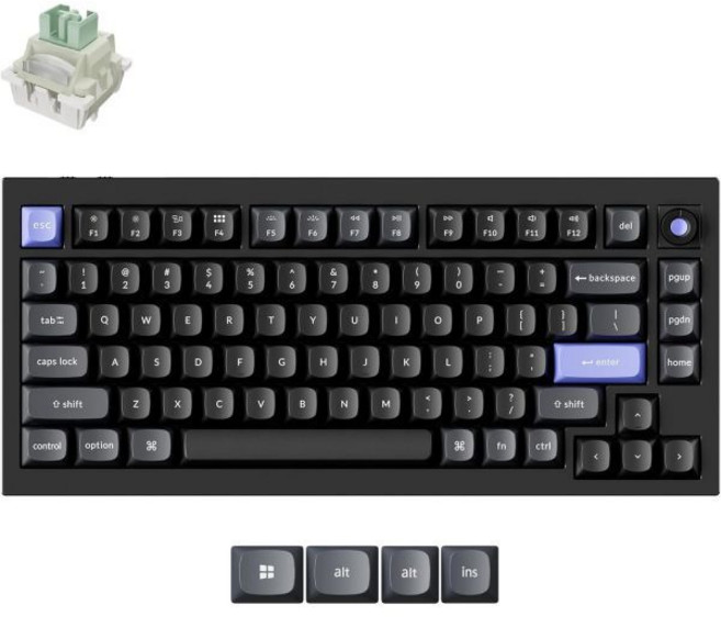 Keychron Q1 HE 8K 마그네틱 스위치 키보드 조정 가능한 작동 지점 런처 웹 앱 풀 메탈 바디 PBT 키캡 핫 스왑 가능 초고속 라임 스위치 Mac Window, Black