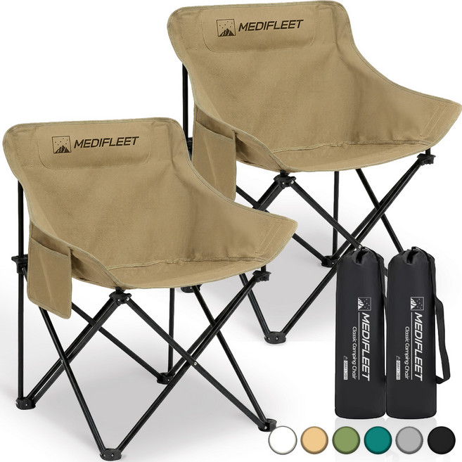 홈스토리즈 접이식 휴대용 아웃도어 피크닉 감성 캠핑 의자, 2개, 베이지