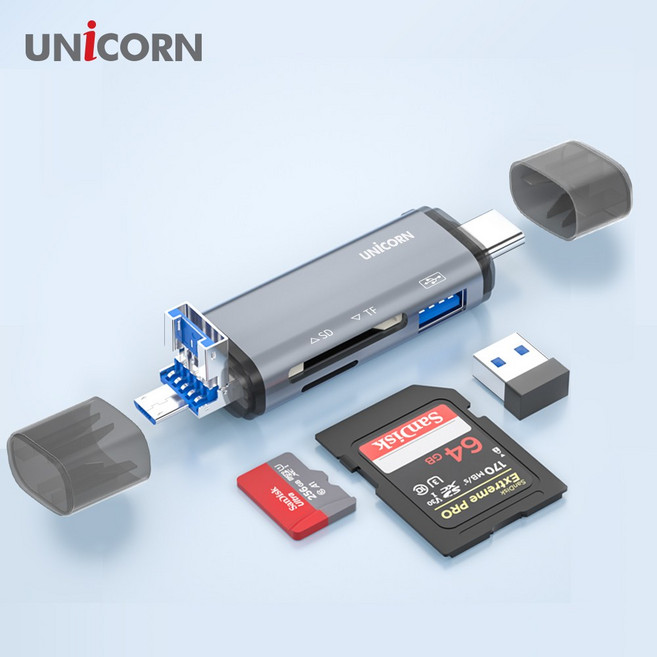 유니콘 OTG멀티카드리더기 A타입/C타입/5핀 USB3.1포트지원 XC-2000M, C A 5핀+USB1포트, C A 5핀+USB1포트, 상세페이지 참조, 1개