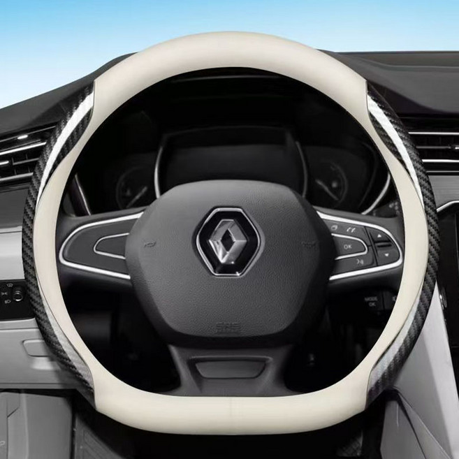 르노 전차종 호환 프리미엄 나파 가죽 카본 핸들커버, D컷, 베이지 카본