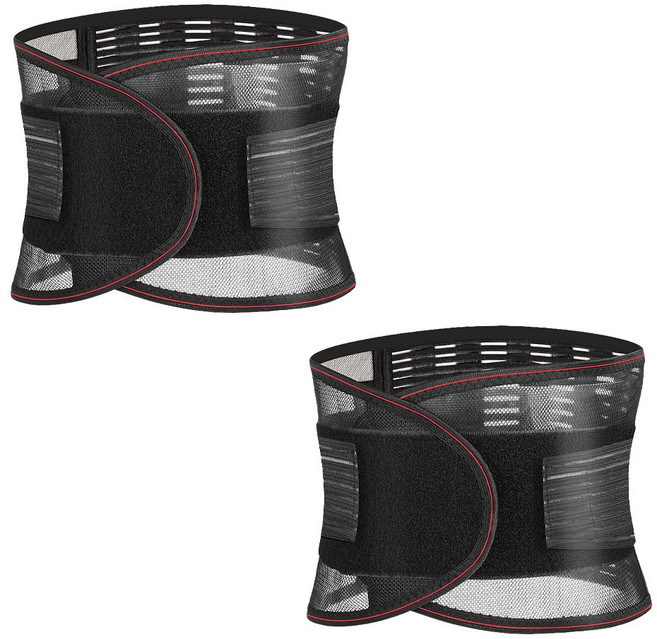 1+1 뉴네임 고탄력 통기성 메쉬 허리보호대 남자 여자 가벼운 여름복대 얇은복대, 블랙, 2개