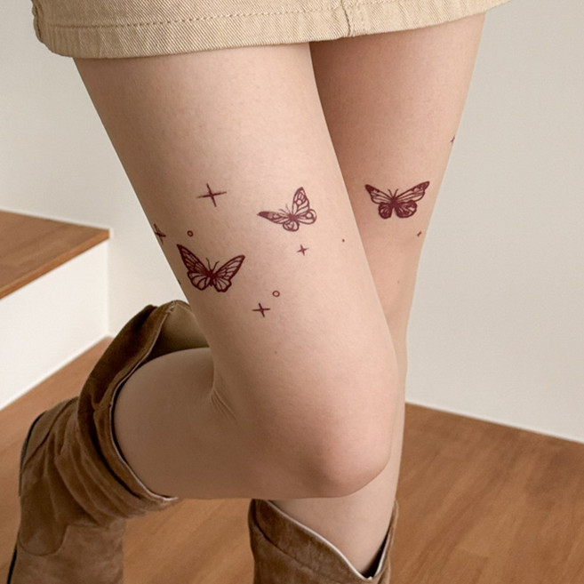 블루씨티 메쉬 플라이 나비 타투 팬티 스타킹