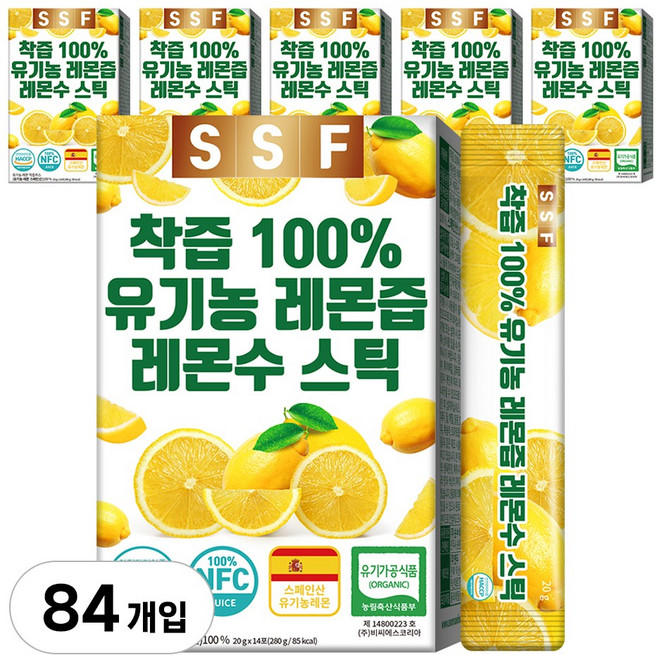 유기농 레몬즙 레몬수 스틱 100% 착즙 원액, 280g, 6개