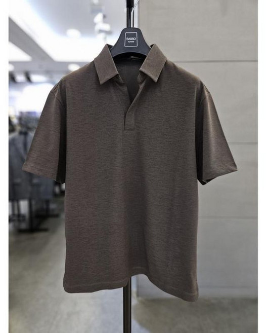 바쏘옴므 세이브존03 남자 여름 브라운 오픈 카라 반팔 티셔츠 BSAGZ2KT79A