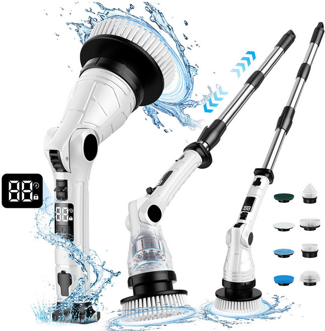 Bamifun 무선 전동 욕실 청소기 주방 화장실 다용도 청소기 IPX7 방수 8in1세트, TD-8138, 화이트