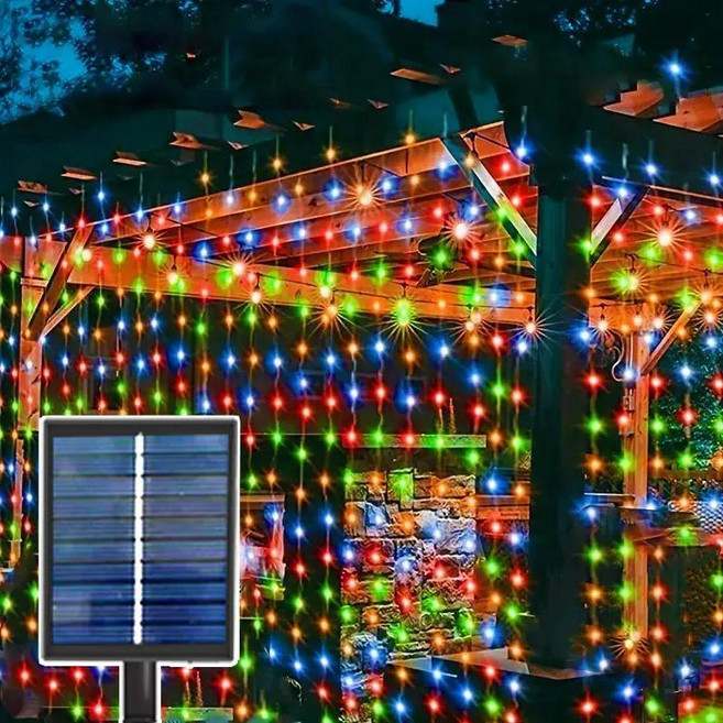 태양광 커튼 스트링 웨딩 야외 가랜드 이드 무바라크 정원 라마단 축제 장식, 02 Multicolor, 03 6x3M 600LEDs