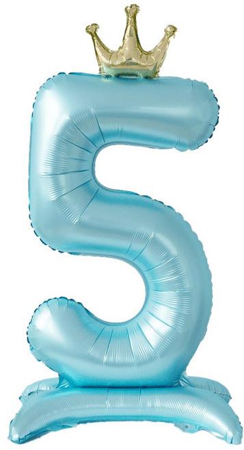 올리브파티 생일 스탠딩 왕관 은박 숫자 풍선 블루, 숫자5, 1개
