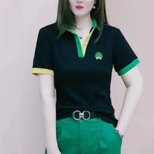 【顯瘦減齡】媽媽裝T恤 女式T恤 短袖T恤 大碼女裝 夏季上衣 翻領拼接設計 寬鬆舒適 中老年媽媽裝 日常休閒穿搭