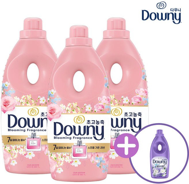 P&G 다우니 7일간 피어나는 향수 섬유유연제 스프링가든+200ml 증정, 3개, 1L
