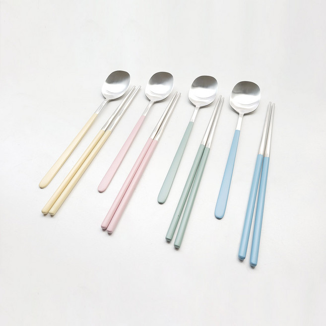 윌리브 304스텐 파스텔 수저세트, 핑크 + 옐로우 + 그린 + 블루, 숟가락 + 젓가락, 4세트