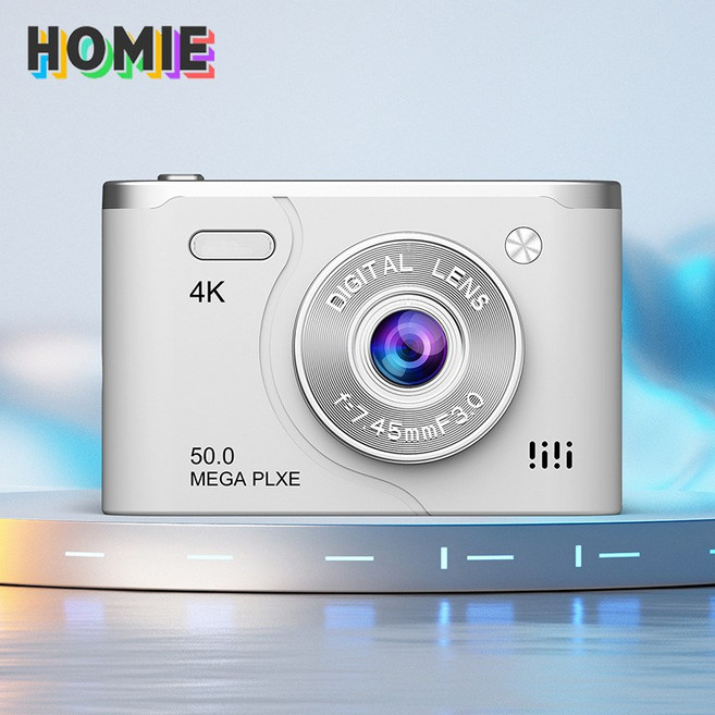 HOMIE 디지털카메라 6400W 픽셀 카메라 2.4인치 고화질 화면 빈티지카메라 64GB 여행용, 은색