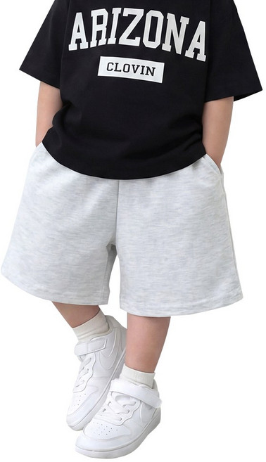 [100/110/120/130] 클로빈 키즈 무지 버뮤다 팬츠 남아 여아 여름 트레이닝 반바지 와이드 츄리닝 바지