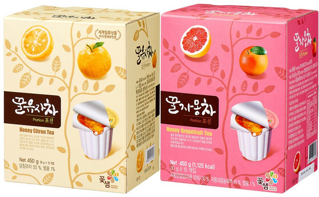 꽃샘 꿀유자차 +꿀자몽차 포션 (30개입) 캡슐 액상차, 1개, 15개입