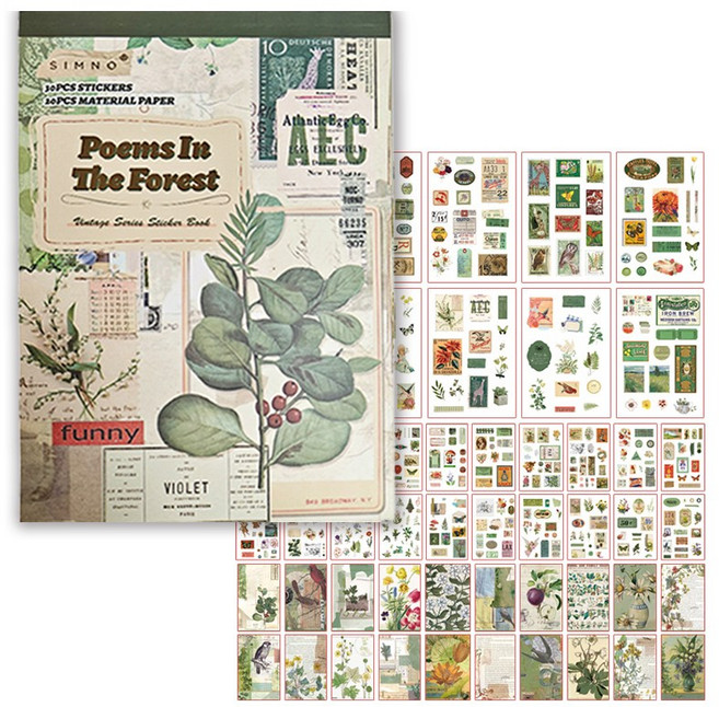 Equator 엔틱감성 빈티지 꾸미기 스티커북 선물, 1개, 숲 속의 이야기