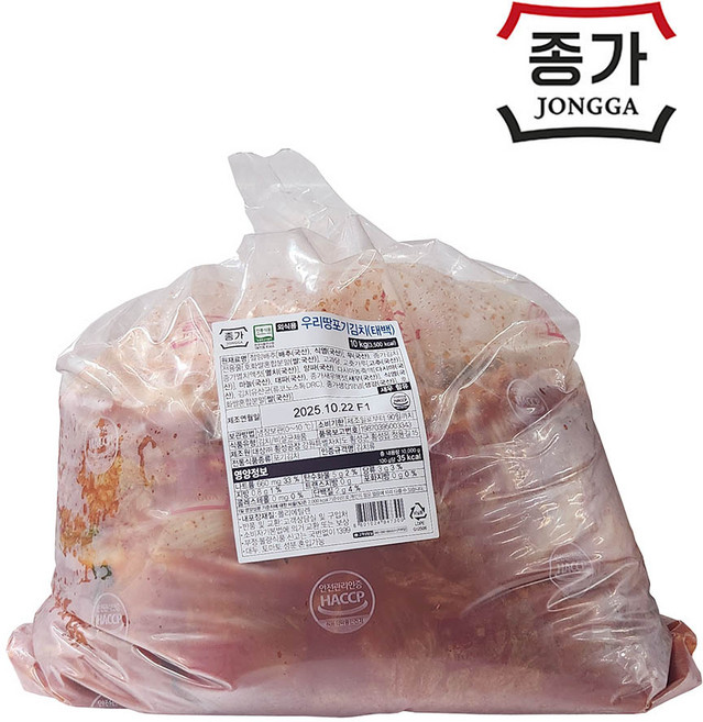 종가 우리땅 배추김치 태백, 10kg, 1개