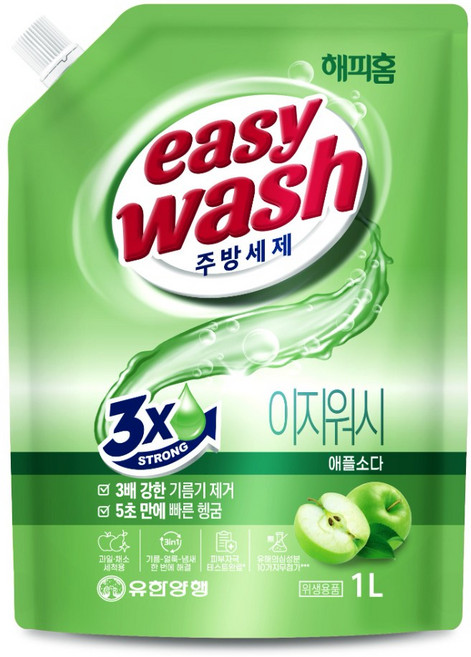 해피홈 이지워시 주방세제 애플소다, 1L, 3개
