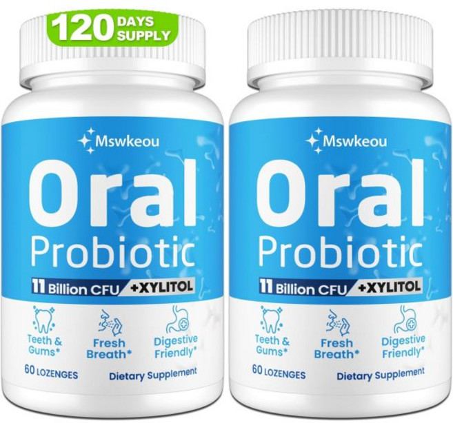 구강 스프레이 청결 구취 입냄새 제거 성인용 구취용 프로바이오틱스 110억 CFU 치아와 잇몸을 위한 최고의 건조 잇몸 복원 신선한 호흡 만성 및 장 건강 2개, 60 Count (Pack of 2)
