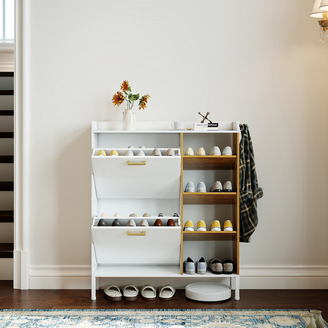 현관 신발장 슬림 신발장 대용량 수납장 다용도신발장 현관 입구 객실 침실 원목 신발장, 4단, 900mm 화이트