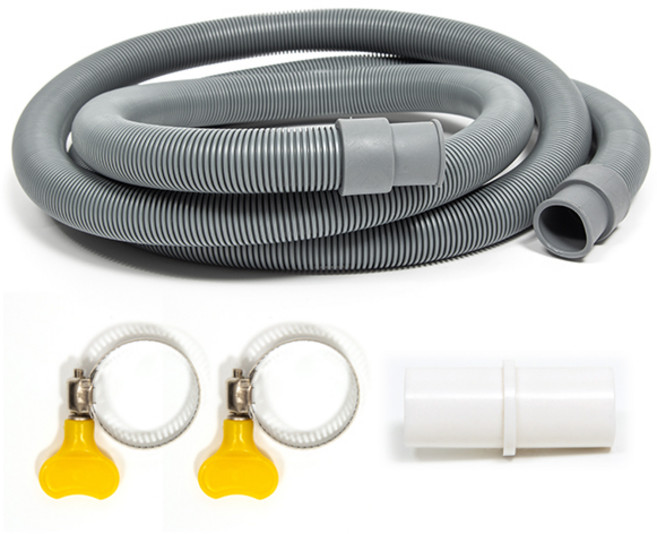 ZIO-BIZ 식기세척기 배수 호스 연결 세트 2M / 식기세척기 세탁기 에어컨 싱크대 호스 연결 연장 교체 배수호스 호스밴드 연결어댑터 수도호스 주름관 주름 자바라호스 호스커넥터, 1세트