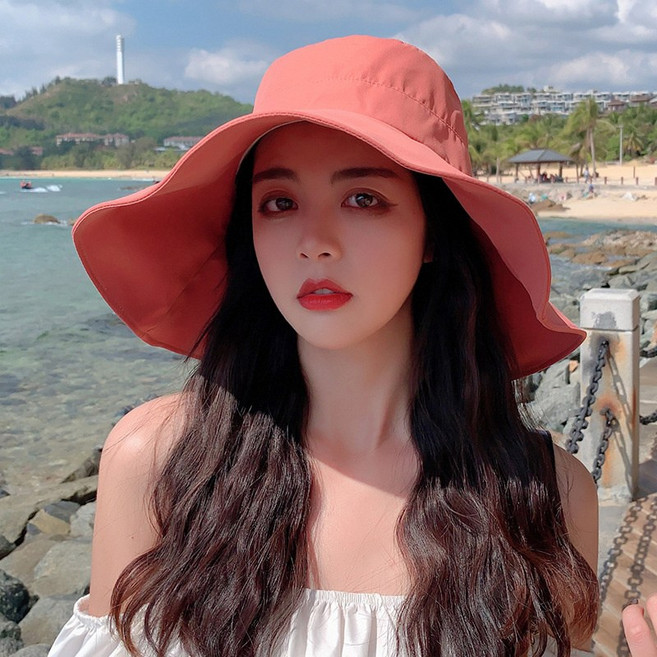 日系UV防曬遮陽帽子女款夏天遮臉防紫外線太陽帽海邊大檐帽漁夫帽
