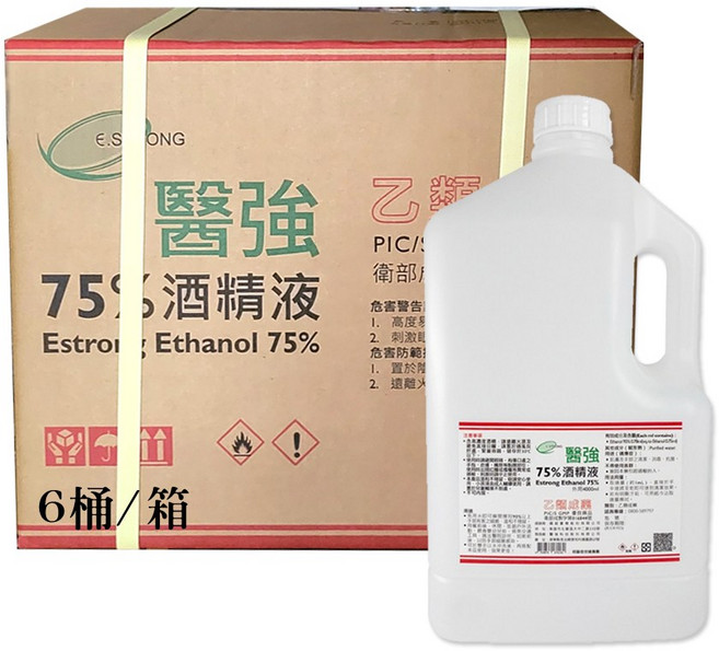 醫強 潔用75%酒精 - 居家辦公室消毒清潔, 6桶, 4L