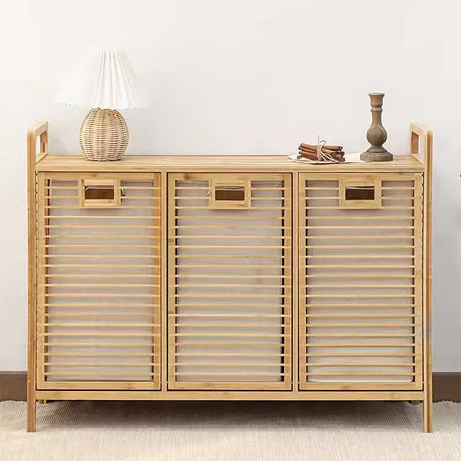 대나무 햄퍼 선반 빨래바구니 슬라이딩 서랍장 라탄 분리수거함, 두개서랍장식장