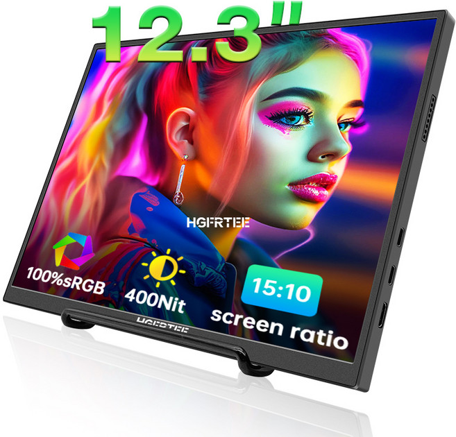 HGFRTEE 12.3인치 휴대용 모니터 3:2 400Cd m² 100%sRGB 두 번째 화면 Mac Phone PS5 Xbox 스위치용 게임, 01 B123-SPF06L1