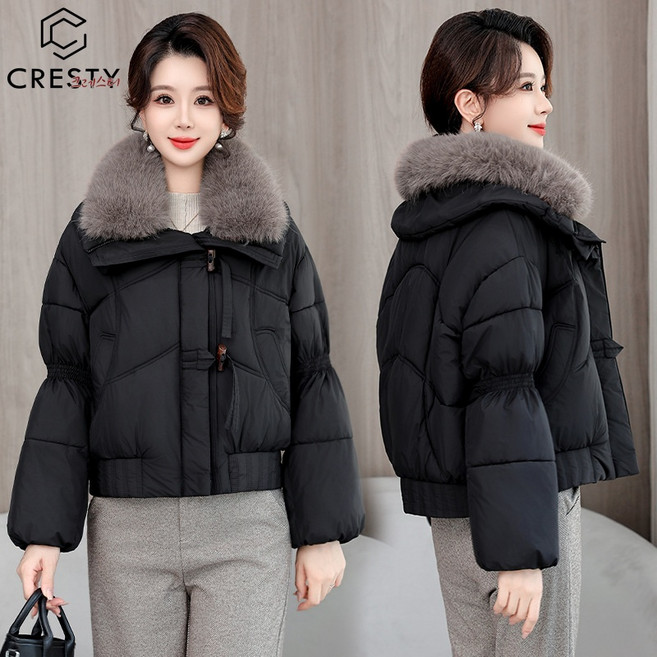 크레스티 겨울 중년 여성 퍼카라 코트 데일리 따뜻한 점퍼