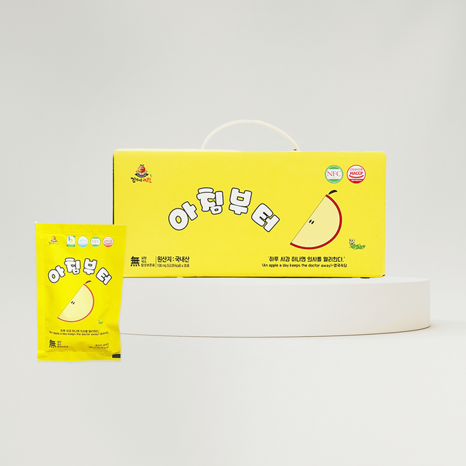 아침부터사과즙 30포(개입) 100ml 아기 간식 사과주스 쥬스 무설탕 무첨가 저온착즙 선물용 경북 영주, 3L, 30개