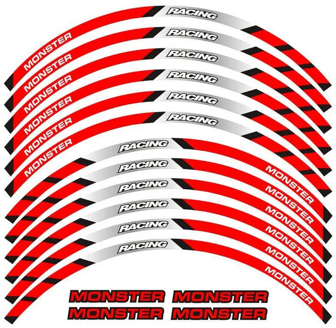 오토바이 앞뒤 바퀴 가장자리 외부 스티커 반사 스트라이프 휠 데칼 괴물, 6. A Red, 1개