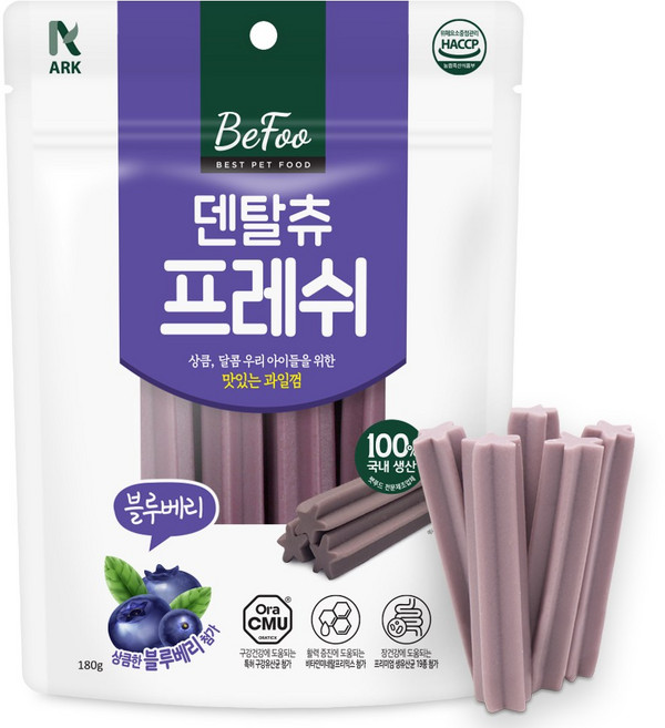 베푸 덴탈츄 프레쉬 스틱 강아지 애견껌, 1개, 180g, 블루베리맛