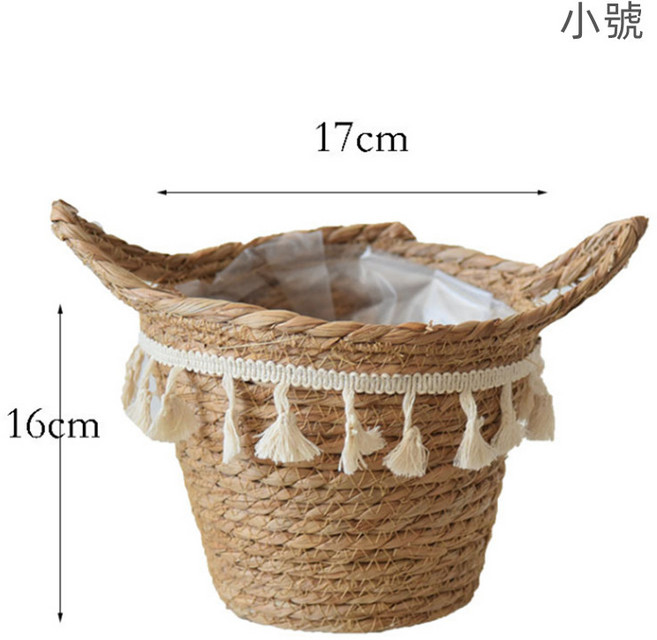 流蘇款編織花籃收納籃，多功能置物籃，室內植物擺設，多尺寸可選, 1個