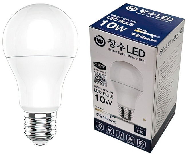 장수 LED 전구 벌브 램프 볼전구 A19 10W E26 주광색 조명 베란다 화장실, 1개
